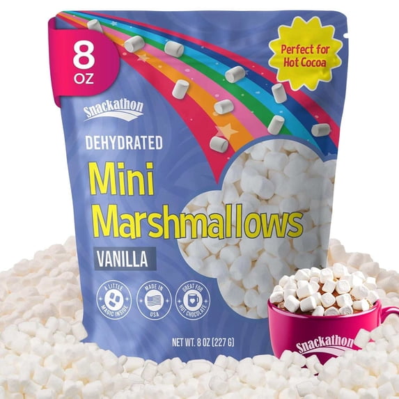 Snackathon Vanilla Mini Dehydrated Marshmallows, Resealable Bulk Bag, Crunchy White Mini Bits Marshmallow Topping for Hot Chocolate, Cocoa Bar, Cupcakes, Baking, Snacks Sweet Desserts