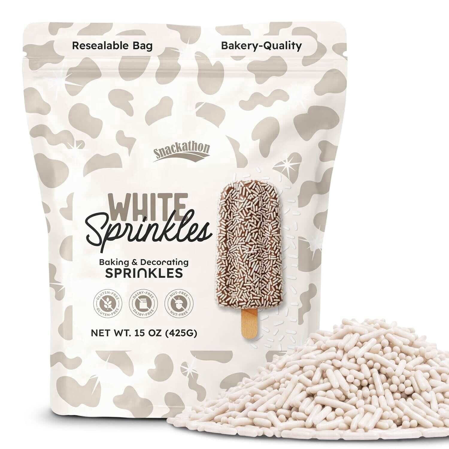 Snackathon White Sprinkles for Baking Decorating 15 Ounce