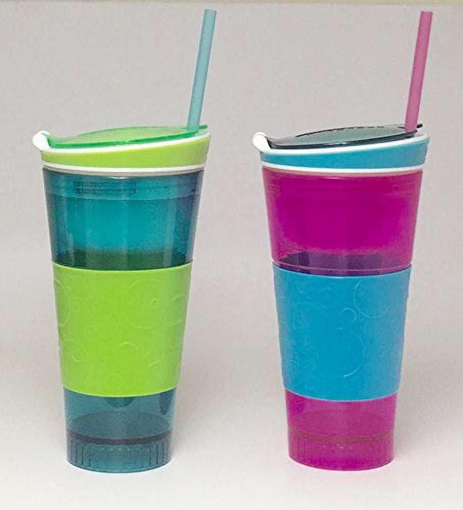 Snackeez Kids Snack & Drink Cup 2 In 1 Reusable Tumblers Set of 3