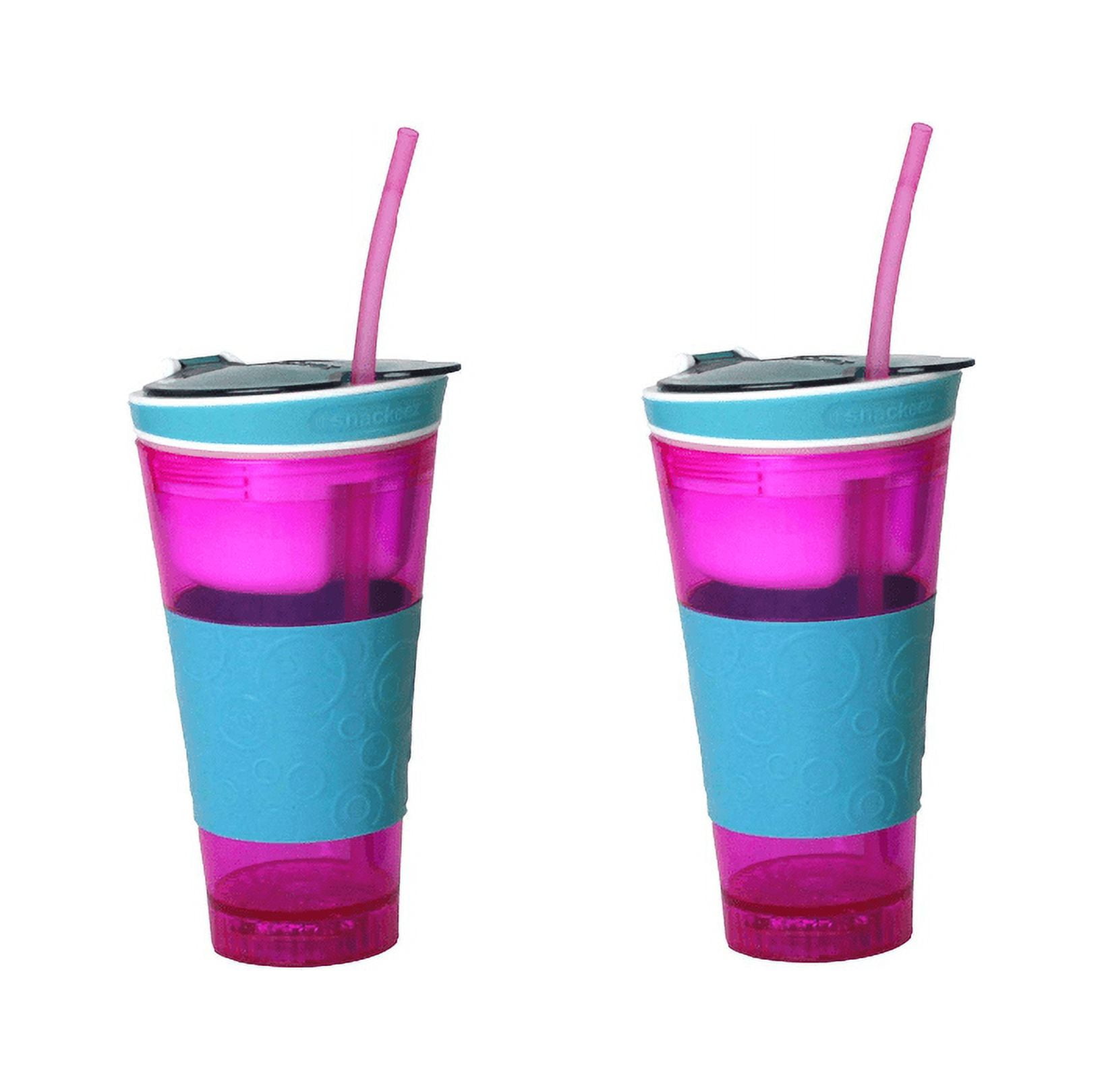 Snackeez Plastic 2 in 1 Snack & Drink Cup - 2 pack (Pink/Blue)