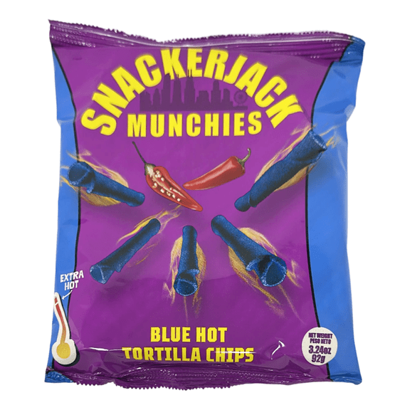 Snackerjack Munchies Blue Hot Rolled Tortilla Chips - Extra Hot Spicy Snack, 3.24oz Bag(Pack of 3)