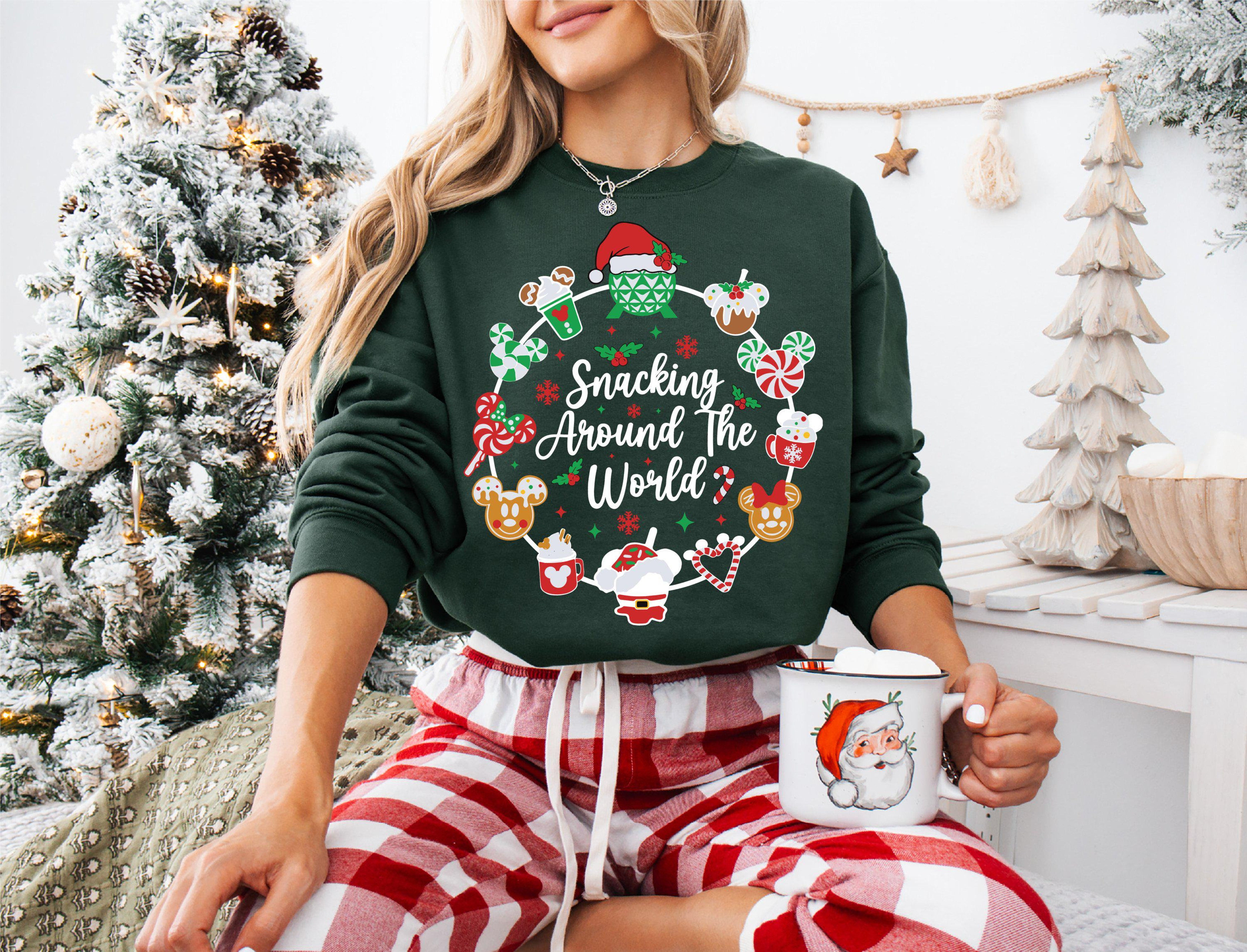 Snacking Around The World Christmas Shirt, Disney Xmas Sweater, Mickey