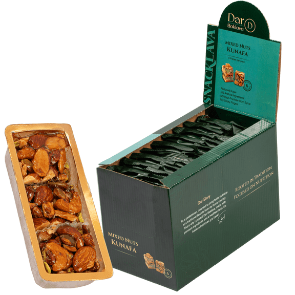 Snacklava Mixed Nuts Kunafa - 20 Pack (60 Pieces) - No Artificial Ingredients, Colors or Preservatives - 5g of Protein Per Serving