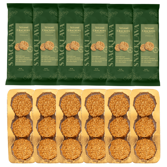 Snacklava Sesame Pistachio Crackers 6 Pack (54 Pieces) | All-Natural, Handcrafted Gourmet Snack | 5g Protein per Pack | Perfect for Charcuterie, Cheese Pairings & Gifting