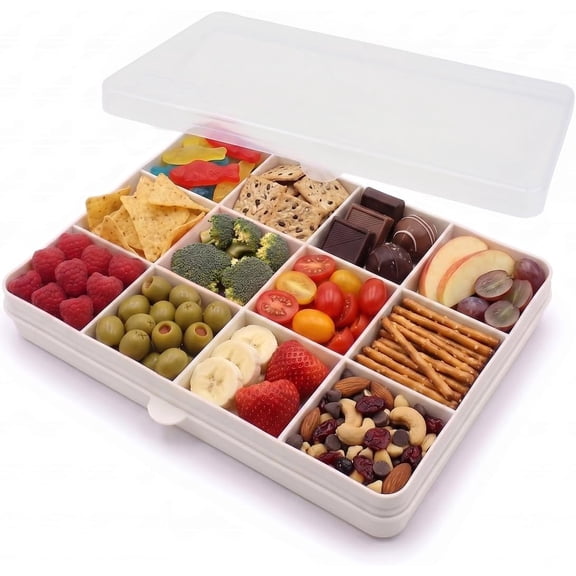 Snackle Box | 12 Compartment Divided Snack Container, BPA-Free Food Storage, Removable Dividers, Perfect for Kids Snacks, Arts & Crafts, Beads, and Kitchen Organization (White)