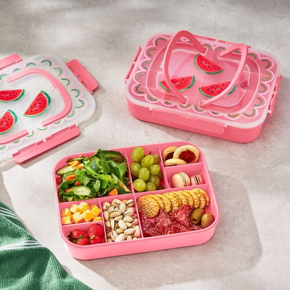 Snackle Box 2-Pack Snack Containers with Snap-On Lids, Watermelon, BPA-Free Food Storage Organizer for Snacks, Travel & Parties