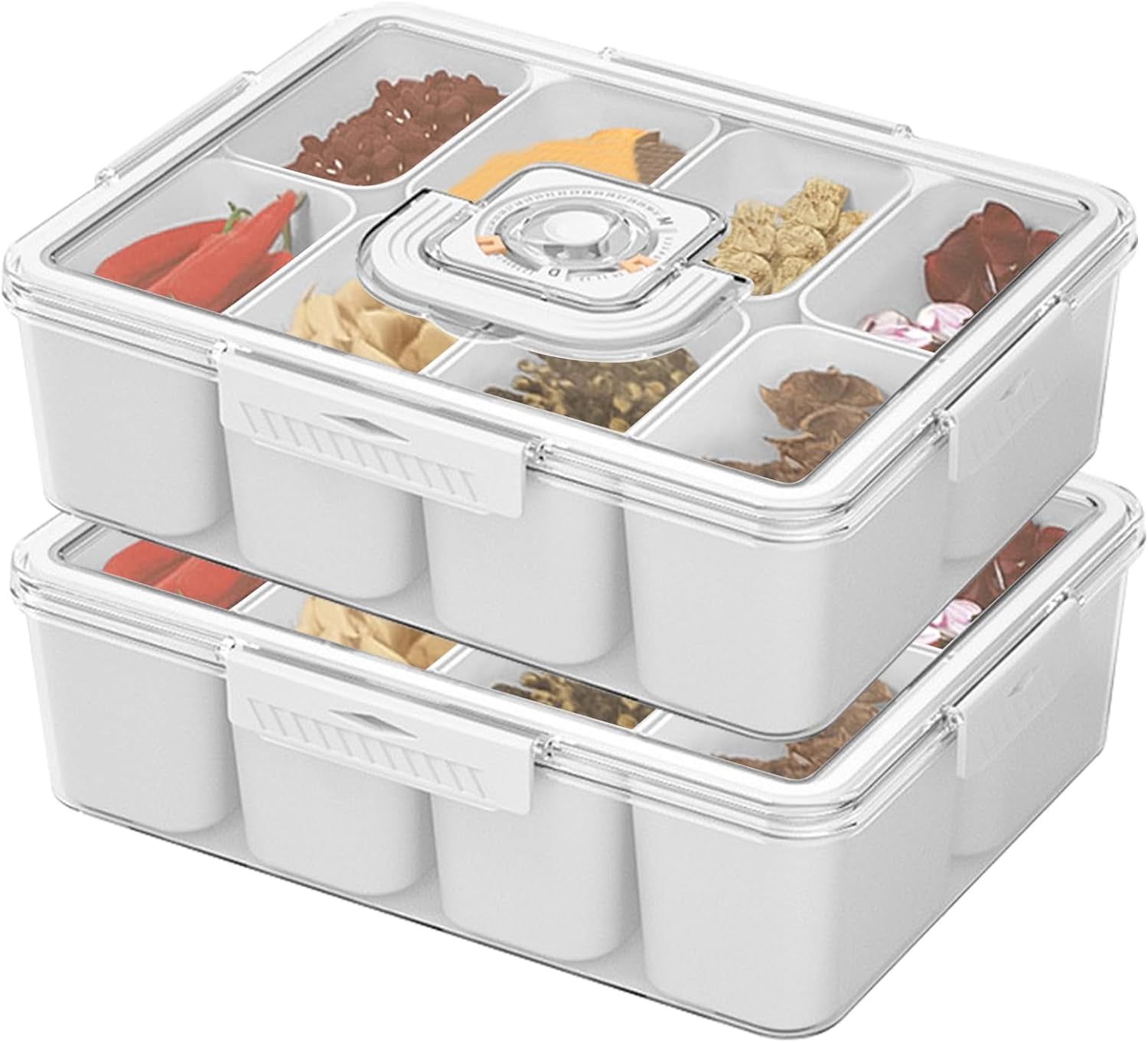 Snackle Box – 2-teiliges Aufbewahrungs-Set Mit 8 Fächern, Deckel & Griff – Ideal Für Picknick & Party