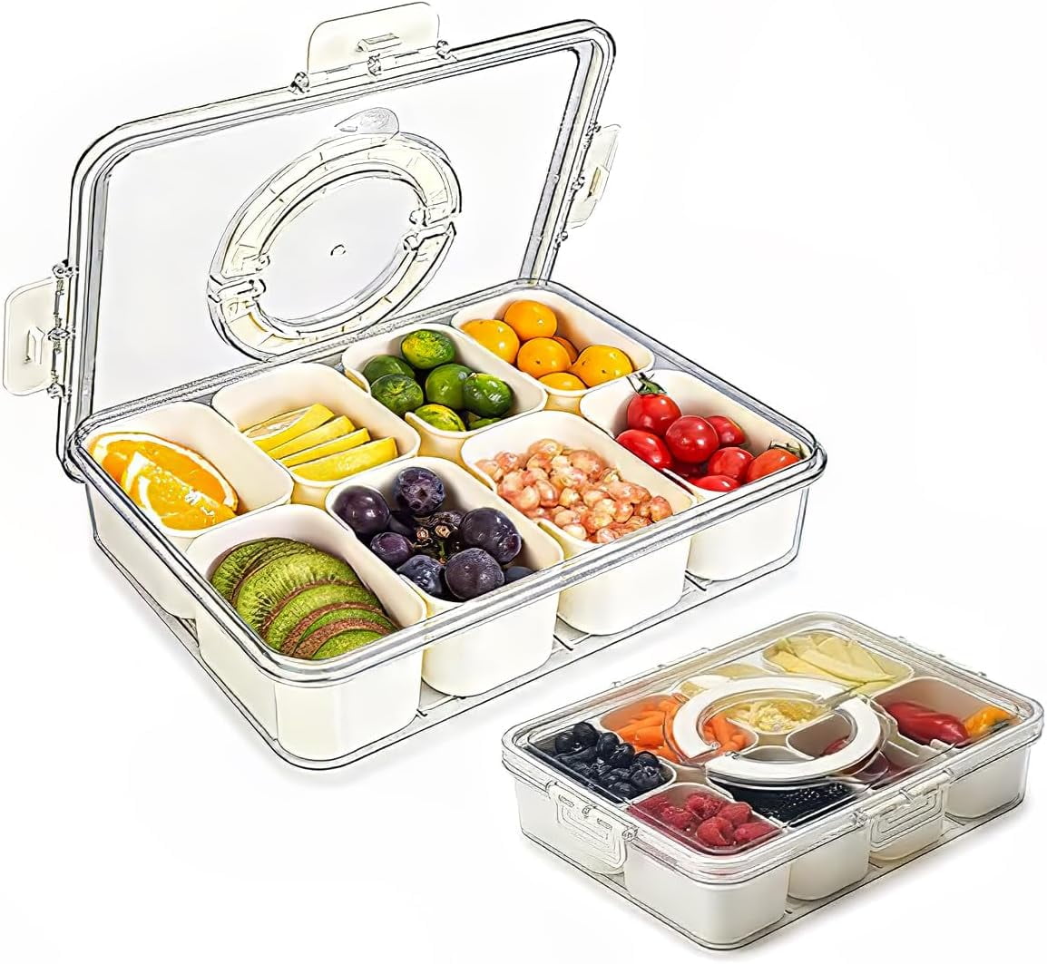 Snackle Box Charcuterie Container, Divided Serving Tray with Lid and