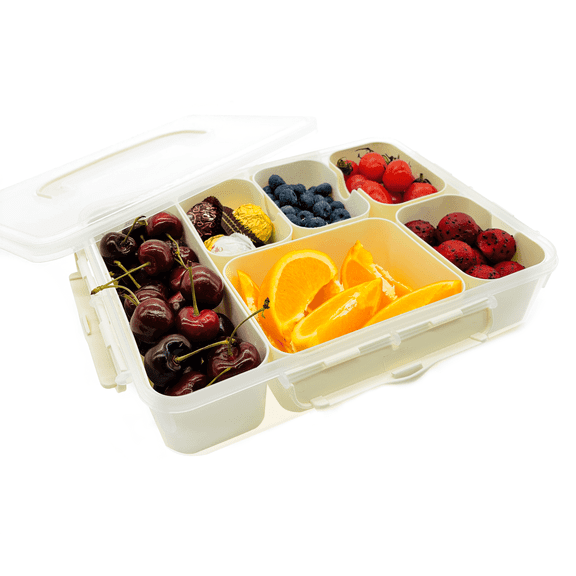 Snackle Box & Charcuterie Container with Lid & Handle - Portable Divided Serving Tray - Clear Food Organizer for Parties, Travel, Picnics - BPA-Free Snack Platter