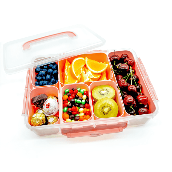 Snackle Box & Charcuterie Container with Lid & Handle - Portable Divided Serving Tray - Clear Food Organizer for Parties, Travel, Picnics - BPA-Free Snack Platter