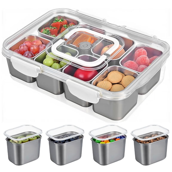Snackle Box Container  304 Stainless Steel Snack Containers Snacklebox Divided Serving Tray With Lid And Handle Portable For Beach Road Trip Picnic Boat Days Ball Games Pool
