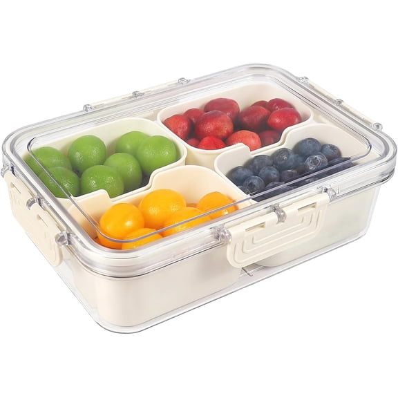 Snackle Box Container, 4 Compartment Divided Serving Tray with Lid, Snack Box Container for Candy, Fruit and Snacks, Great for Gatherings, Outings, Parties and Entertaining