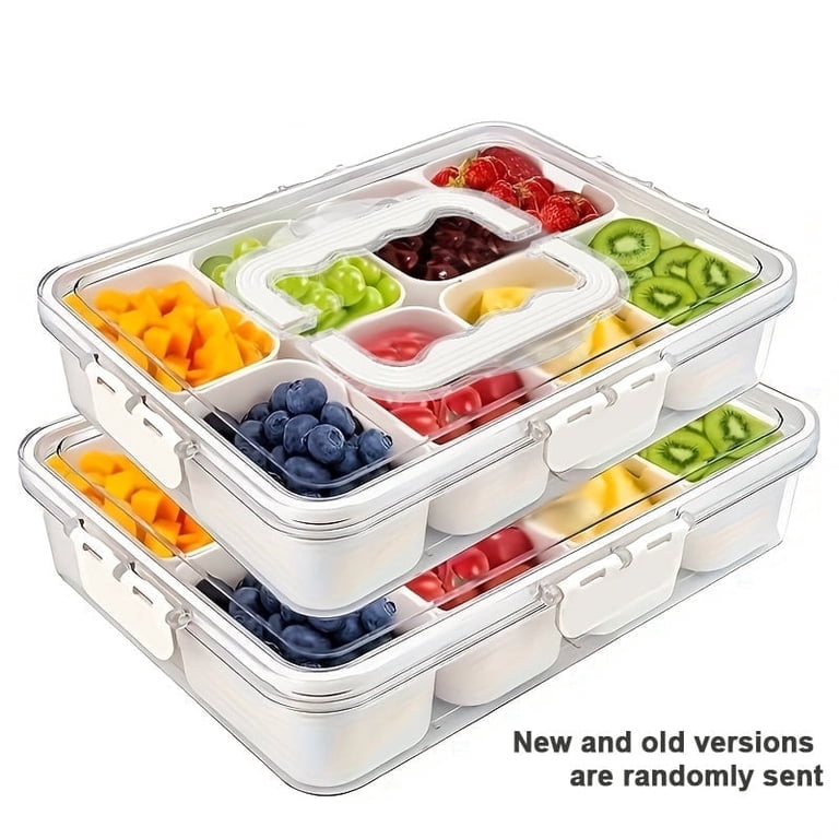 Snackle Box Container, 8 Compartment Divided Serving Tray with Lid