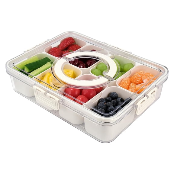Snackle Box Container, Portable Snack Box Containers for Veggie Tray Charcuterie Boxes Fruit Storage Candy Organizer  8 Compartments Divided Serving Tray with Lid and Handle