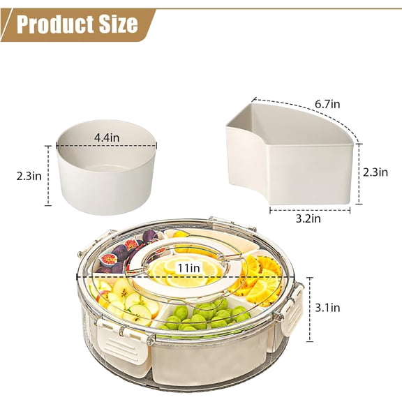 Snackle Box Container Divided Rotating Serving Tray with Lid and Handle