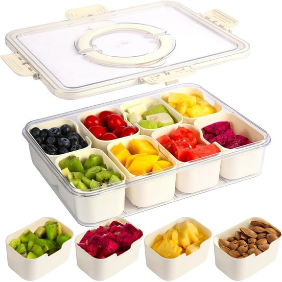 Snackle Box Container, Divided Serving Tray with Lid and Handle,8 Compartments Snacks Box,Snack Fruit Tray,Veggie Tray,Portable Platter for Candy Fruits Nuts Snack Party Entertaining Picnic Travel