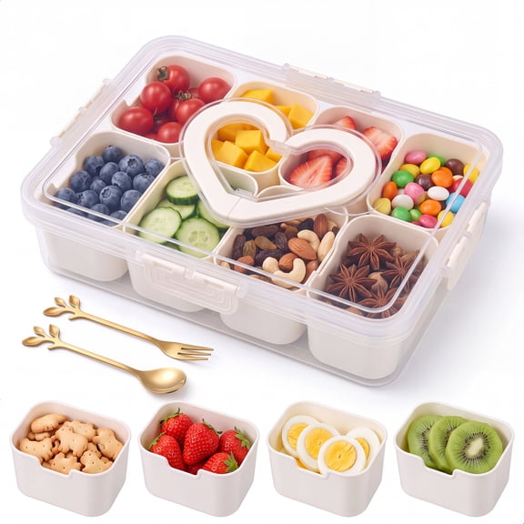 Snackle Box Container with Lid, Portable Divided Serving Tray for Charcuterie Candy Fruit & Veggie, Dishwasher Safe for Picnic Party Entertaining