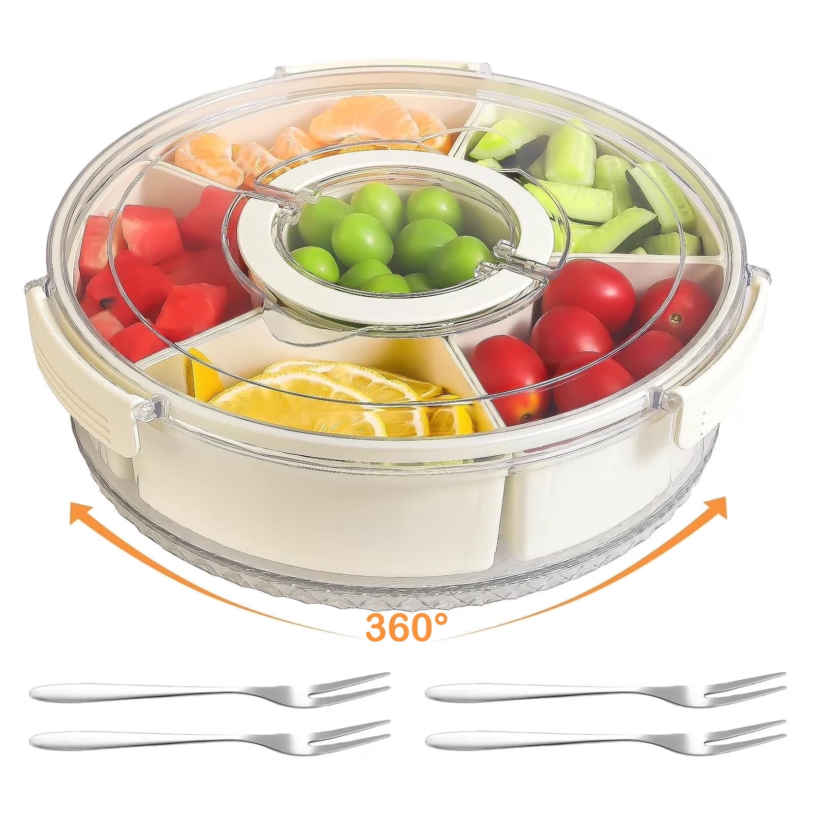 Neasyth Divided Rotating Serving Tray with Lid & Handle for Fruits ...