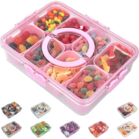 Snackle Box Container with Lid Travel Charcuterie Box with Handle Organizer for Candy, Fruit, Nuts, Veggies, Snacks, Beach Essentials, Portable Lunch Box