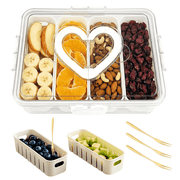 Snackle Box Container   4 Compartment Divided Serving Tray with Lid & Handle, Portable White