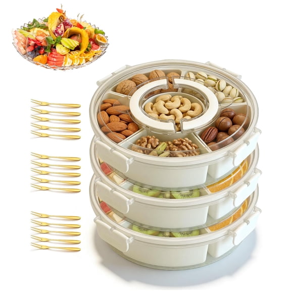 Snackle Box Container, Portable Divided Serving Tray with Lid and Handle, Multi-Purpose Snack Tray for Veggie Fruit Candy Charcuterie, Portable Large Capacity Snack Spinner Box(3 PCS)