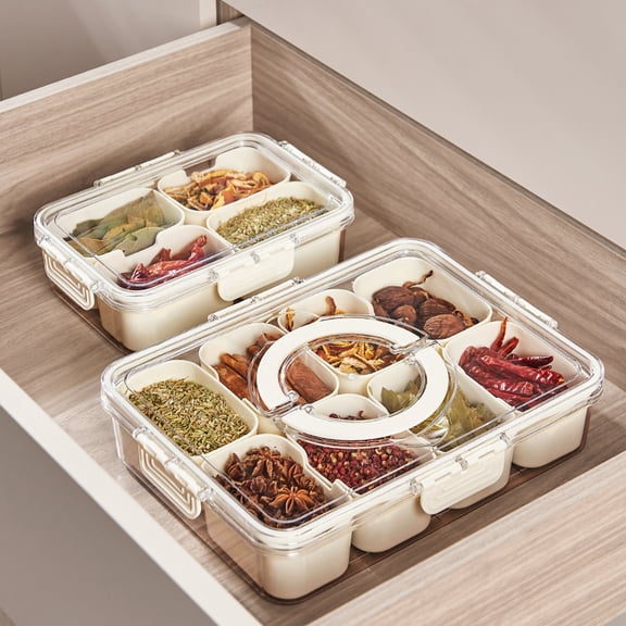 Snackle Box Container,Portable Snack Box 8 Compartment Divided Serving Tray with Lid and Handle,Clear Storage Organizer for Fruit Candy Nuts Veggie-Perfect for Road Travel Party(1 Pack)