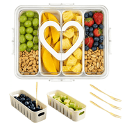Snackle Box Container, Portable Snack Container with Lid and Handle, Reusable Stackable Snack Box, Divided Snack Containers with 4 Compartments for Travel Party Picnic,1 Pack, White