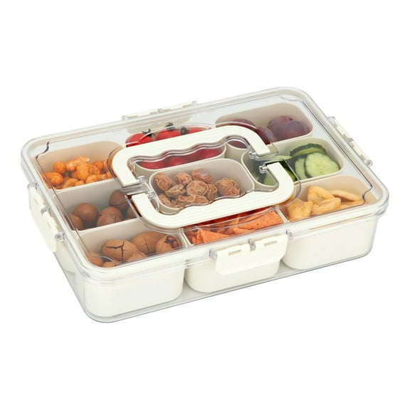 Snackle Box Container, Stackable Divided Serving Tray with Lid and Handle, Clear Snack Box, Portable 9 Compartments Snack Platters Organizer for Fruits, Candies, Vegetables