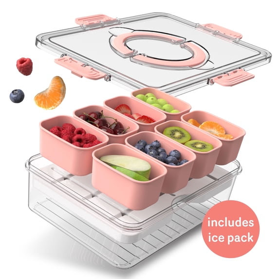 COOK WITH COLOR Snack Container with Ice Pack, Food Storage Containers, Meal Prep Containers, Coral