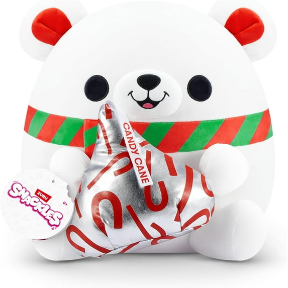 Snackles Christmas Polar Bear & Kisses 14 Inch Plush by ZURU, Ultra Soft Plush, Collectible Plush with Real Licensed Brands, Stuffed Animal, Giftable, Holiday