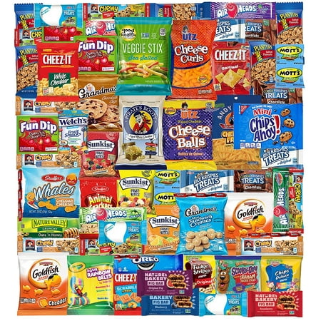 Snacks Box (53 Count) Ultimate Sampler Mixed Box, Cookies Chips Candy Care Package for Office Meetings Schools College Students, Military, Christmas Gifts Baskets, Snack Variety Pack