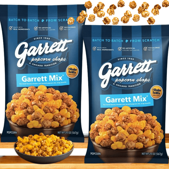 Snacks Caramel Corn and Cheese Popcorn GarretMix, 2 Pack (20 oz Bags) - A Gourmet Sweet and Salty Chicago Style Snack for Gifting & Parties