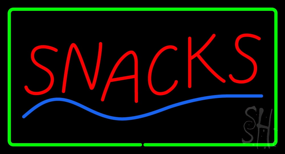 Snacks Sign Led Snacks Green Border LED Neon Sign 13 x 24 - inches, Clear Edge Cut ...