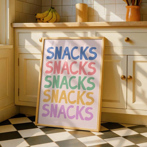 Snacks Kitchen Typography Colorful Quote Poster, Unframed Paper Poster 8x10in