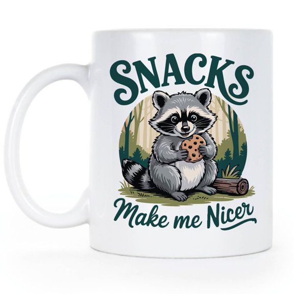 Snacks Make Me Nicer Raccoon Mug