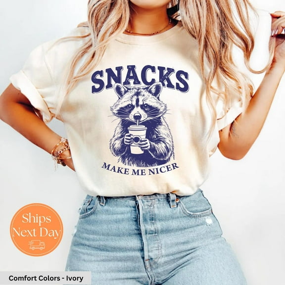 Snacks Make Me Nicer T-shirt | Shirt | Retro Vintage Snack shirt | Cute Animal Foodie Tee | Shirt All Size S-5Xl