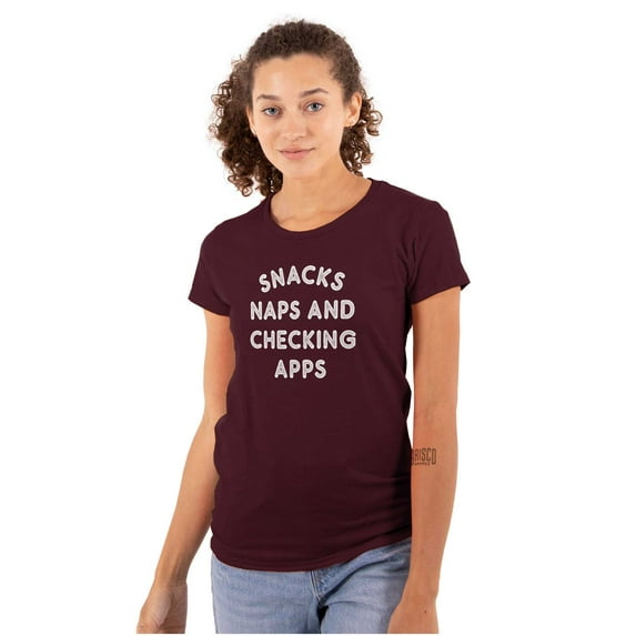 Snacks Naps Checking Apps Lazy Chill Womens Fitted Plus Size Graphic Tee Brisco Brands 3X