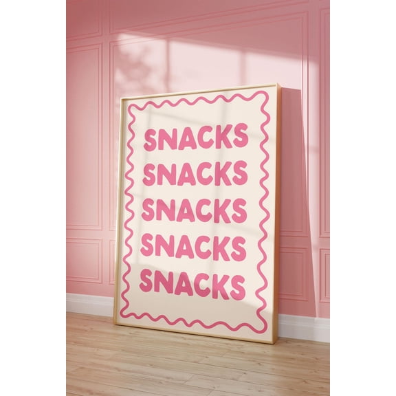 Snacks Snacks Snacks Art Poster, Pink Kitchen Poster Kitchen Decor Kitchen Wall Art Poster, Snack Lover Foodie Dining Room Poster, Unframed Poster Size 8x12 F03.1.15l569