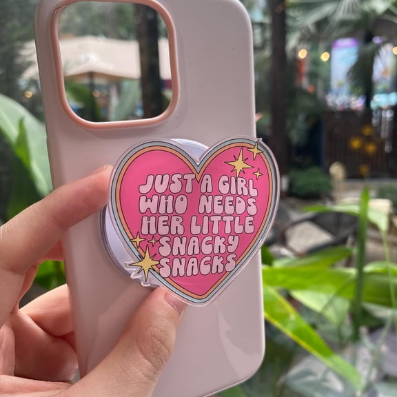 Snacky Snacks Phone Grip, Funny Girl Quote Pop Grip, Aesthetic Pink Heart Phone Holder, Kawaii Snack Lover Gift