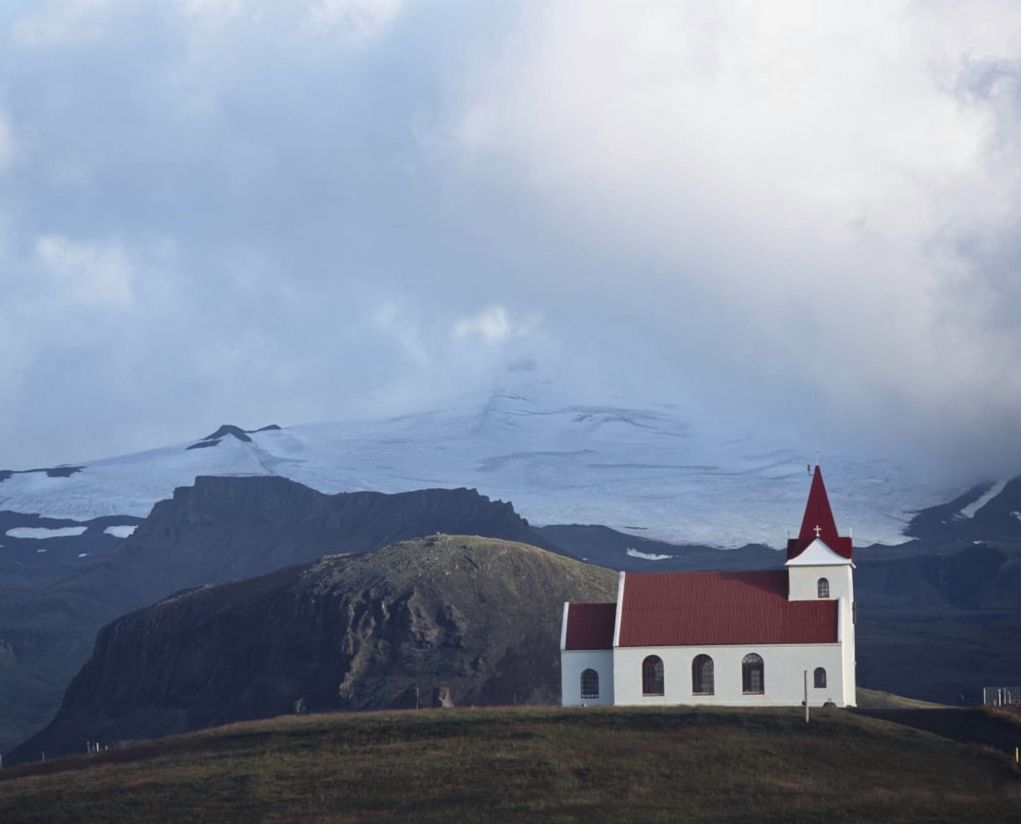 Snaefellsjokull Glacier And Church At Hellisandur-Rif Canvas Art - James Sparshatt Design Pics (17 x 13)