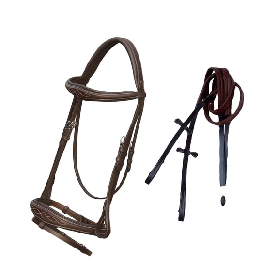 Snaffle Jumping Bridle |Premium English Bridle for Horses| Soft Padded Anatomical Designer Stitched & Brass Buckles English Jumping Bridle for Horses