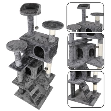 Sweetcrispy 54-Inch Cat Tree Tower With Sisal Posts - Multi-Level Pink Playground For Cats