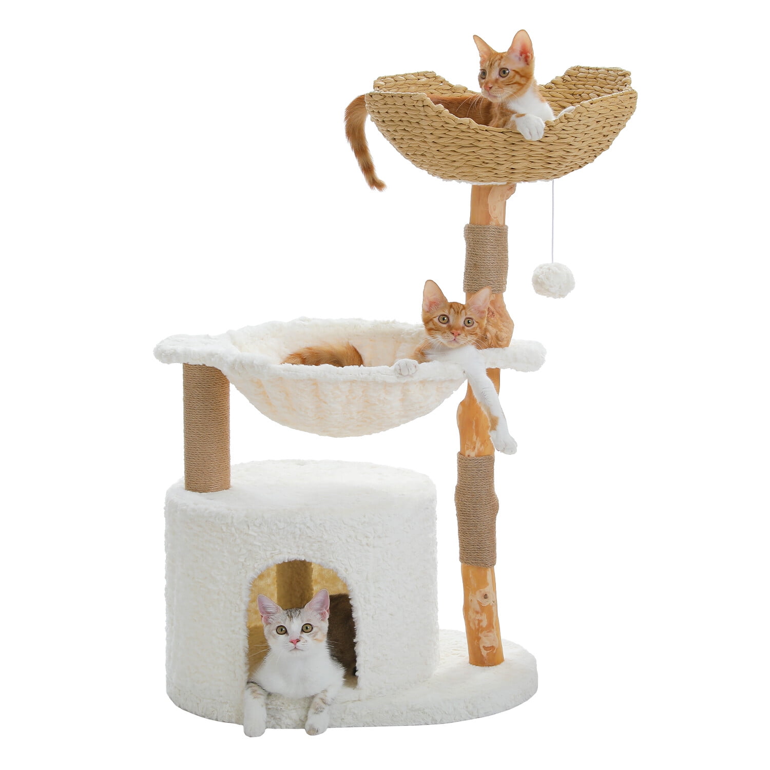SnagHub Cat Tree Tower for Large Cats w/2 Flower Perches-Natural Solid ...