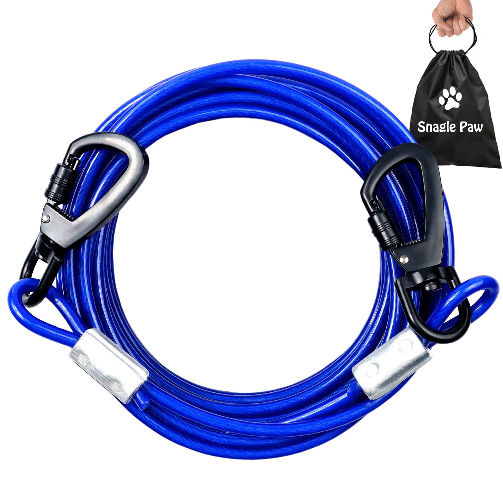 Snagle Paw Dog Tie Out Cable 20FT for Dog Up to 250lbs Blue