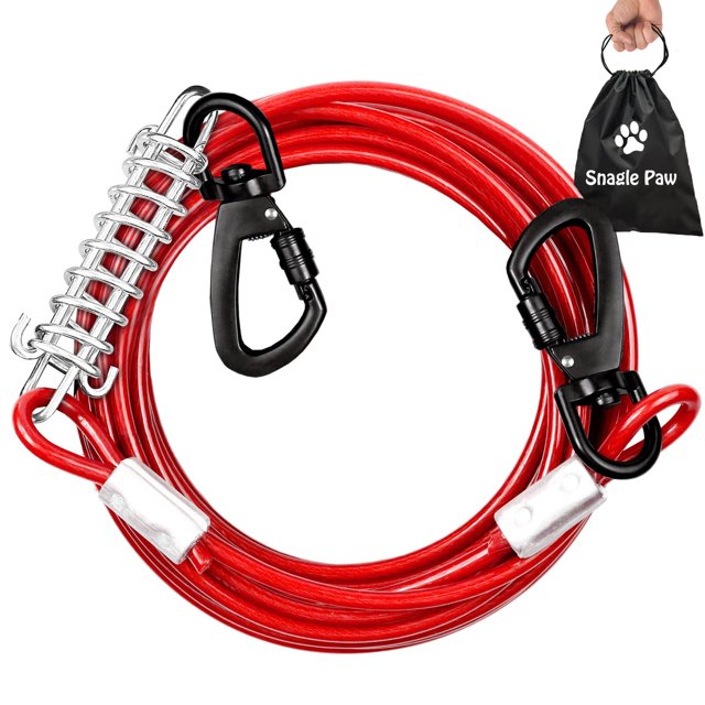 Snagle Paw Dog Tie Out Cable 20FT for Dog Up to 250lbs Red