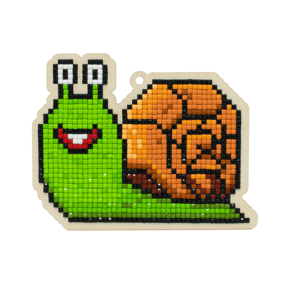 Snail CSw359 Diamond Painting on Plywood Kit Plastic Canvas Green Brown Animal Easy Small By Crafting Spark