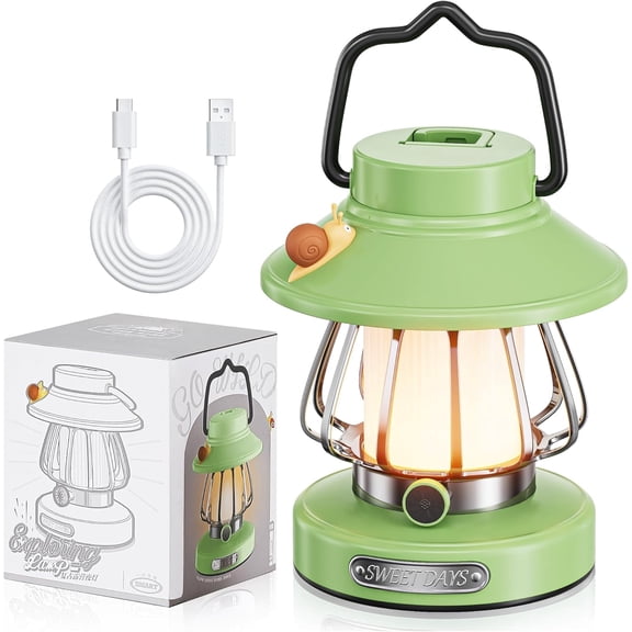 Snail Camping Lantern for Kids,Rechargeable Night Light with 3 Color Dimmable & USB-C Charging, Portable Nightlights Lantern for Bedroom Tent Outdoor Adventures Camping Essentials - Green