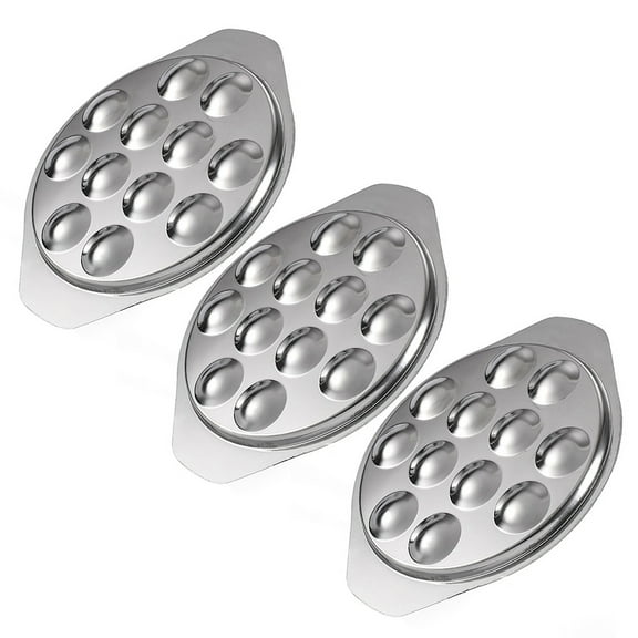 NIAIZEK 3Set Stainless Steel Grilled Snail Plate Seafood Serving Platter Silver 8.77.30.6in