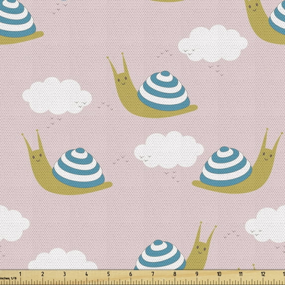 Ambesonne Snail Fabric by the Yard Upholstery, Cartoon Concept Animal, 2 Yards, Rose Sea Blue and Fawn