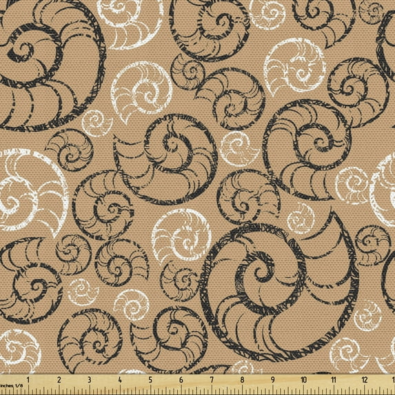 Ambesonne Snail Fabric by the Yard Upholstery, Marine Mollusk Grunge Pattern, 3 Yards, Pale Brown and White